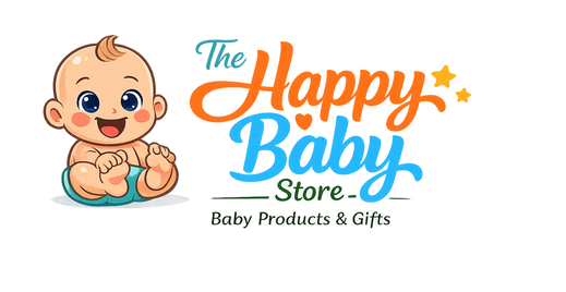 A logo graphic for 'The Happy Baby Store' featuring a cartoon baby on the left and colorful stylized text on the right, with the tagline 'Baby Products & Gifts' underneath, all on a plain white background.